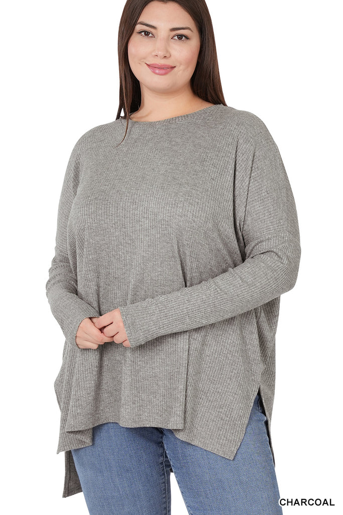 Heather Ribbed Sweater PLUS-Boutique Items. - Boutique Apparel - Curvy Style - Tops - Sweaters-Podos Boutique, a Women's Fashion Boutique Located in Calera, AL