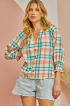 3/4 Sleeve Plaid Top-Short Sleeves-Podos Boutique, a Women's Fashion Boutique Located in Calera, AL