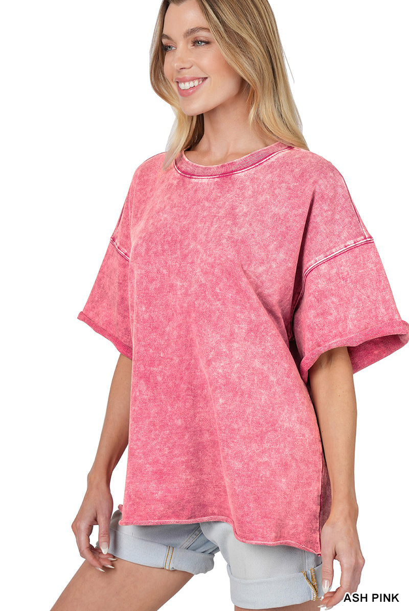 Acid Wash Drop Shoulder Top-Short Sleeves-Podos Boutique, a Women's Fashion Boutique Located in Calera, AL