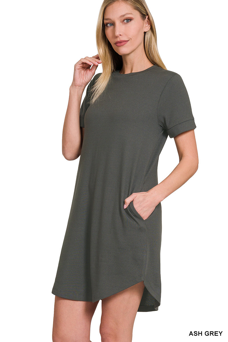 Rolled Sleeve Dress w/ Pockets-Short Dresses-Podos Boutique, a Women's Fashion Boutique Located in Calera, AL