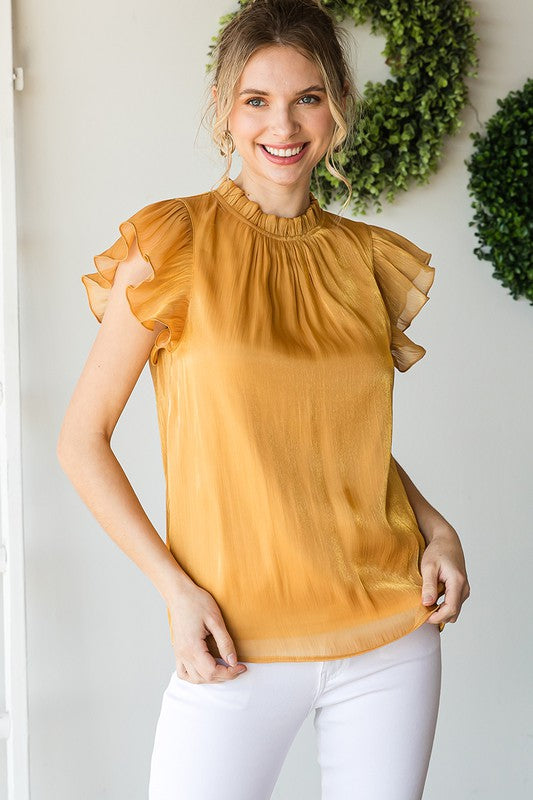 Frill Neck Cap Sleeve Top-Boutique Items. - Boutique Apparel - Ladies - Top It Off - Graphic Tee's-Podos Boutique, a Women's Fashion Boutique Located in Calera, AL