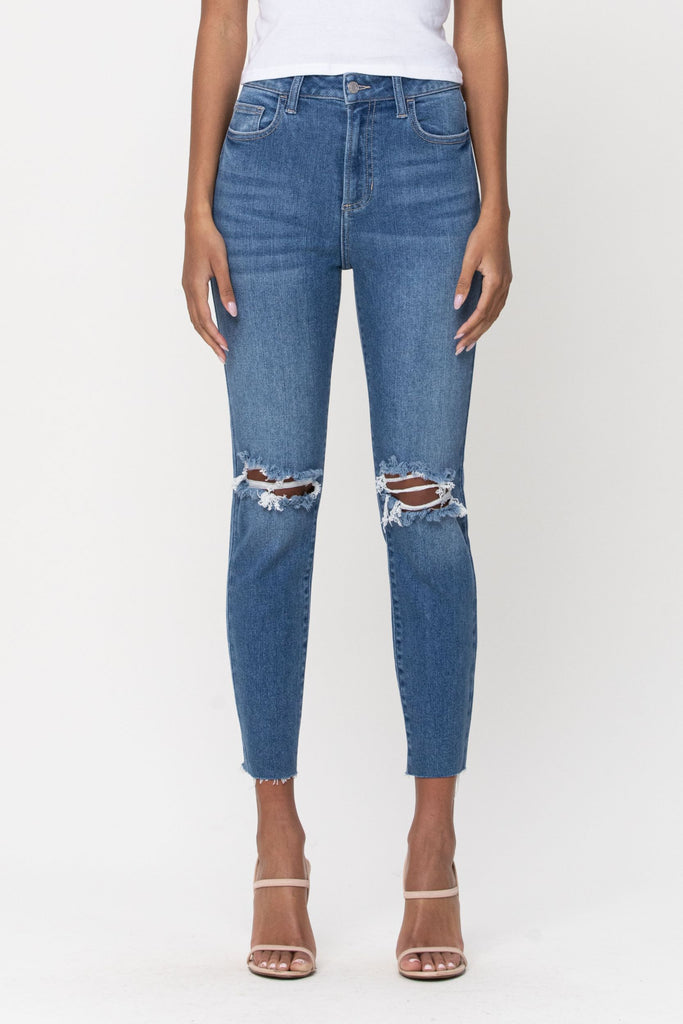 HR Ripped Mom Skinny Jeans-Boutique Items. - Boutique Apparel - Ladies - Below the Belt - Jeans-Podos Boutique, a Women's Fashion Boutique Located in Calera, AL