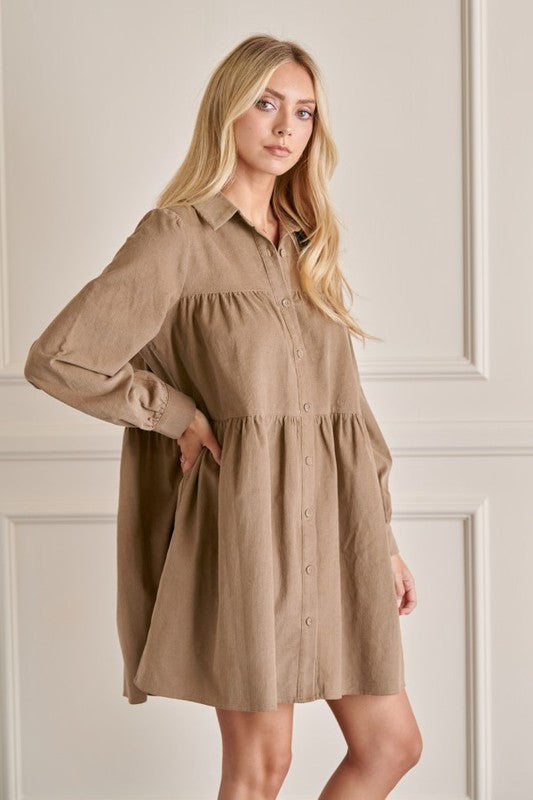 Tiered Corduroy Dress-Short Dresses-Podos Boutique, a Women's Fashion Boutique Located in Calera, AL