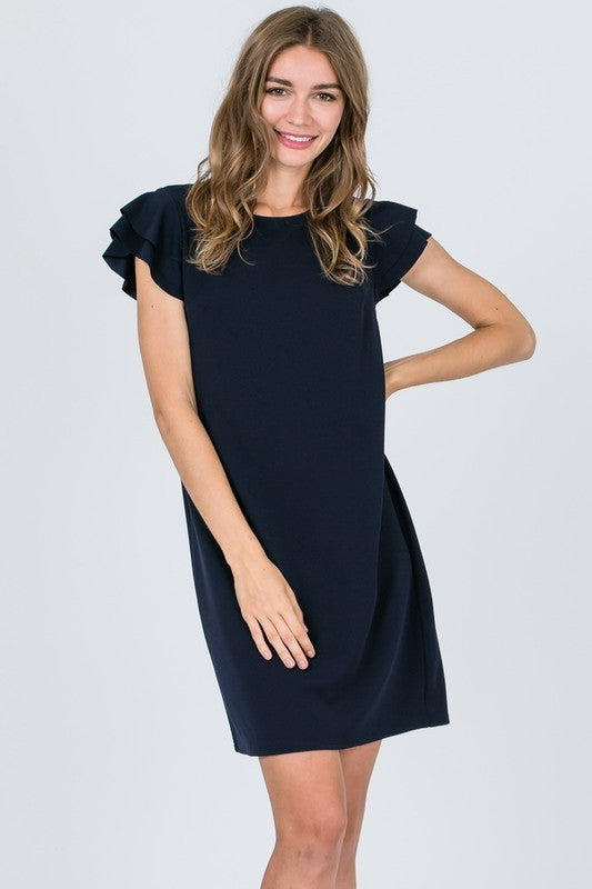 Ruffle Sleeve Knit Dress-Boutique Items. - Boutique Apparel - Ladies - Dress It Up - Short-Podos Boutique, a Women's Fashion Boutique Located in Calera, AL