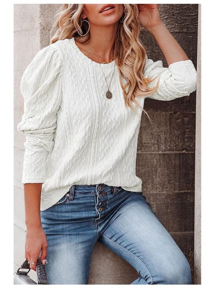Puff Sleeve Sweater Top-Boutique Items. - Boutique Apparel - Ladies - Top It Off - Sweaters-Podos Boutique, a Women's Fashion Boutique Located in Calera, AL