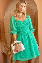 Puff Sleeve Ruched Detail Dress-Short Dresses-Podos Boutique, a Women's Fashion Boutique Located in Calera, AL