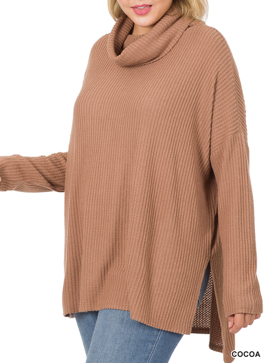 Cowl Neck Waffle Sweater PLUS-Boutique Items. - Boutique Apparel - Curvy Style - Tops - Sweaters-Podos Boutique, a Women's Fashion Boutique Located in Calera, AL