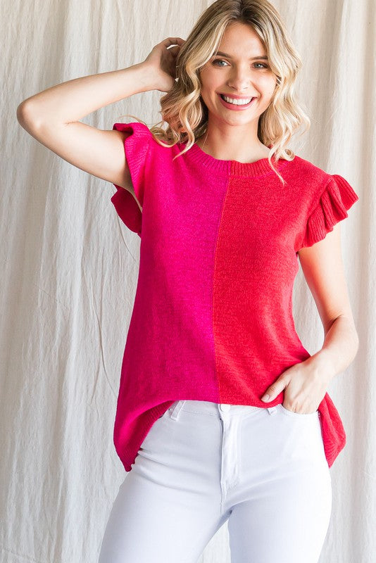Cap Sleeve Colorblock Sweater Top-Boutique Items. - Boutique Apparel - Ladies - Top It Off - Fashion Tops-Podos Boutique, a Women's Fashion Boutique Located in Calera, AL