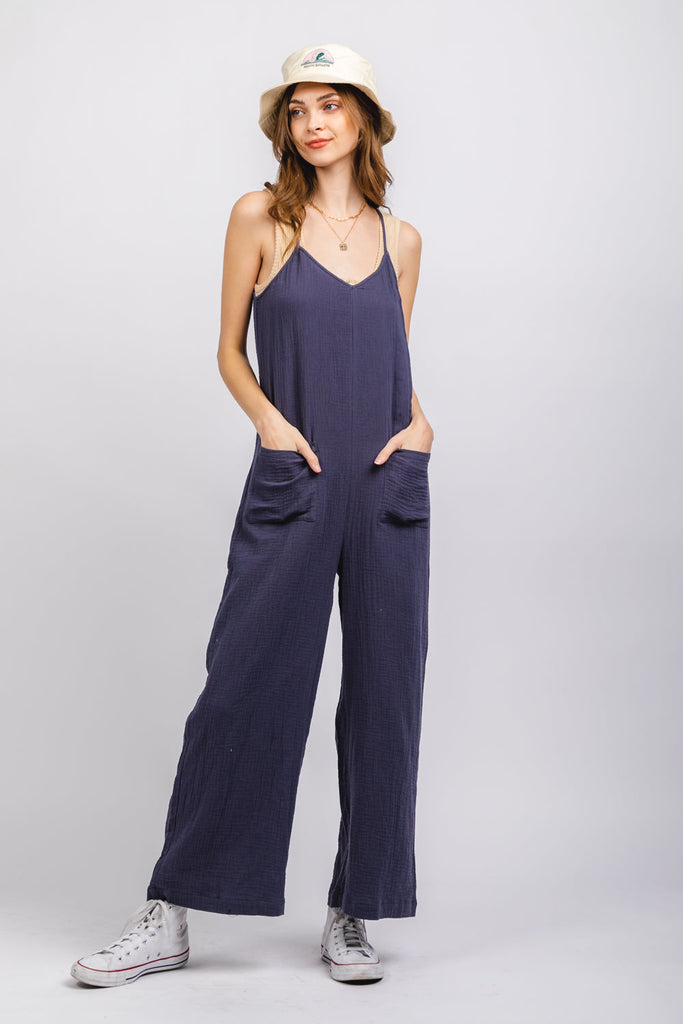 Sleeveless Gauze Jumpsuit-Boutique Items. - Boutique Apparel - Ladies - RomperJumpsuit-Podos Boutique, a Women's Fashion Boutique Located in Calera, AL