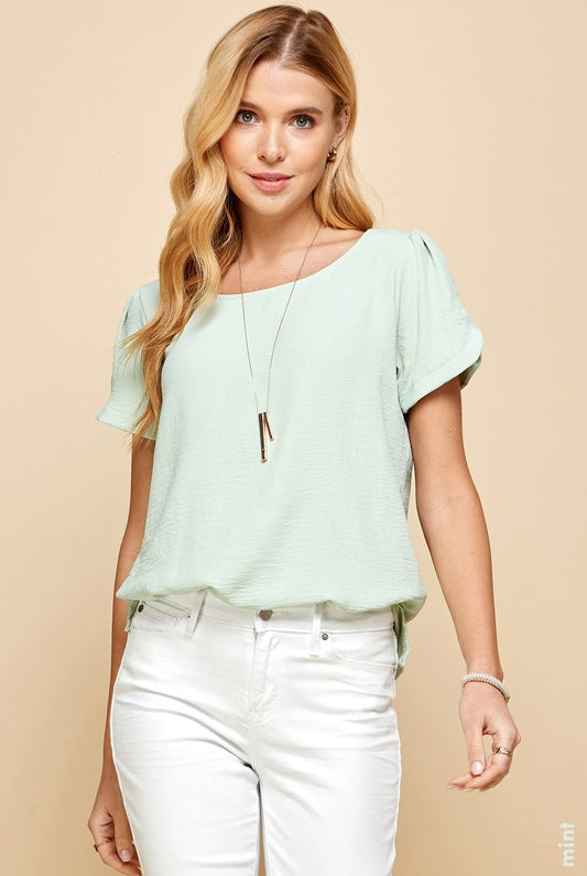 Top w/ Tulip Sleeve Detail-Short Sleeves-Podos Boutique, a Women's Fashion Boutique Located in Calera, AL