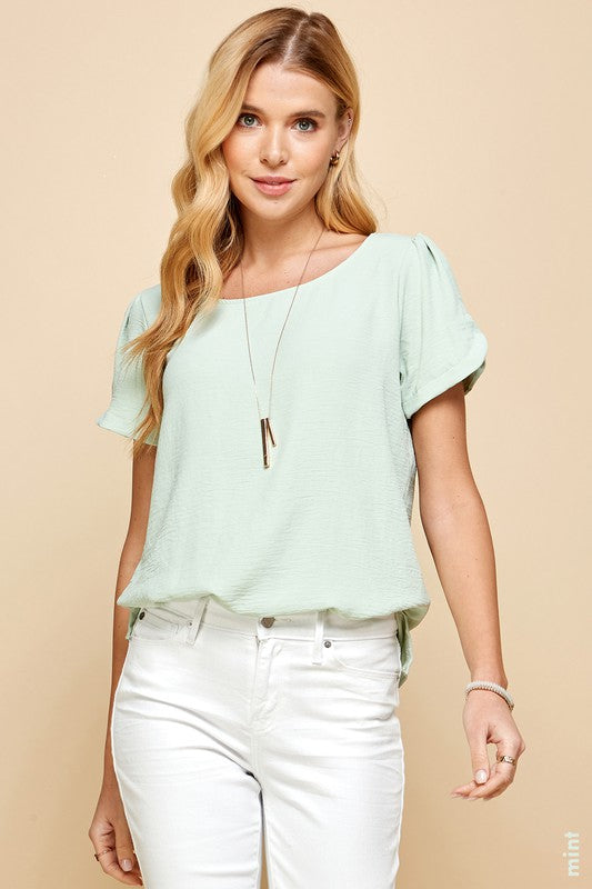 Top w/ Tulip Sleeve Detail-Short Sleeves-Podos Boutique, a Women's Fashion Boutique Located in Calera, AL