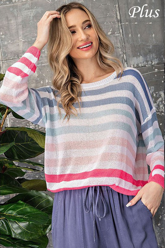 Multi Stripe Sweater PLUS-Sweaters-Podos Boutique, a Women's Fashion Boutique Located in Calera, AL
