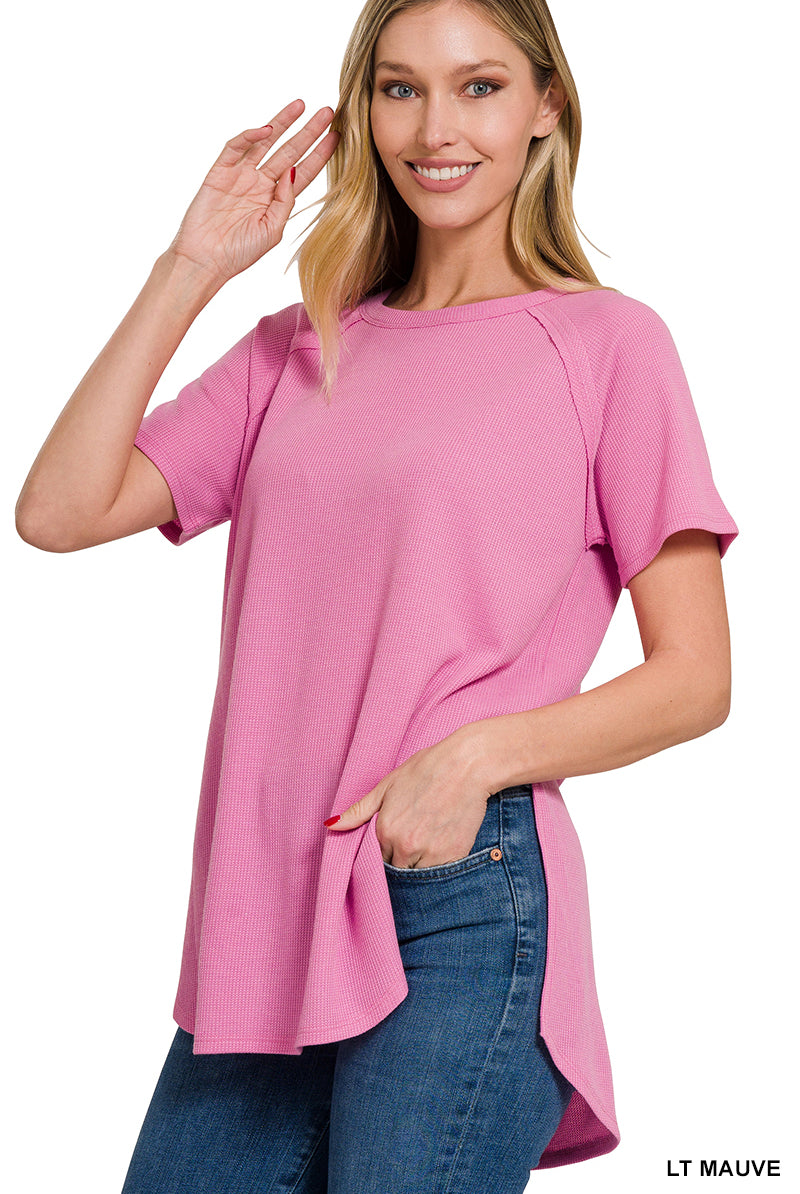 Melange Baby Waffle Top-Short Sleeves-Podos Boutique, a Women's Fashion Boutique Located in Calera, AL