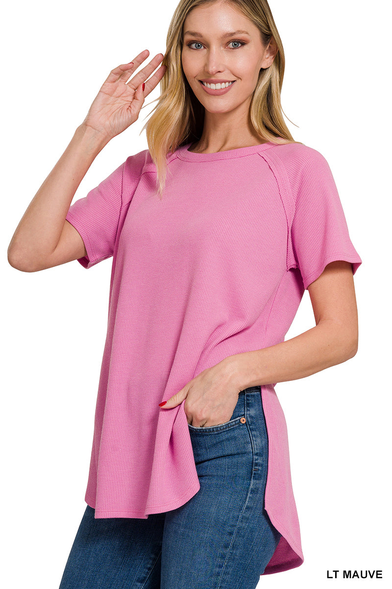 Melange Baby Waffle Top-Short Sleeves-Podos Boutique, a Women's Fashion Boutique Located in Calera, AL