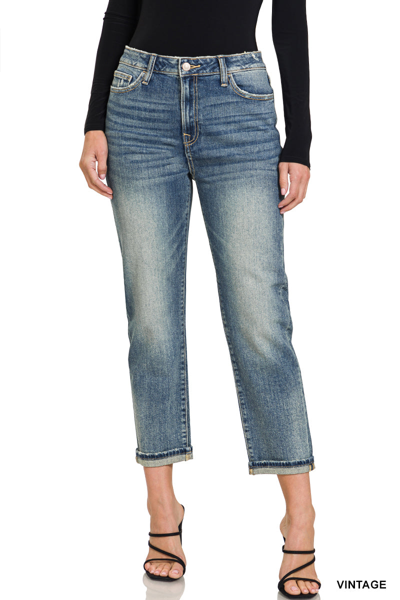 ZZ Boyfriend Jeans w/ Cuff-Jeans-Podos Boutique, a Women's Fashion Boutique Located in Calera, AL