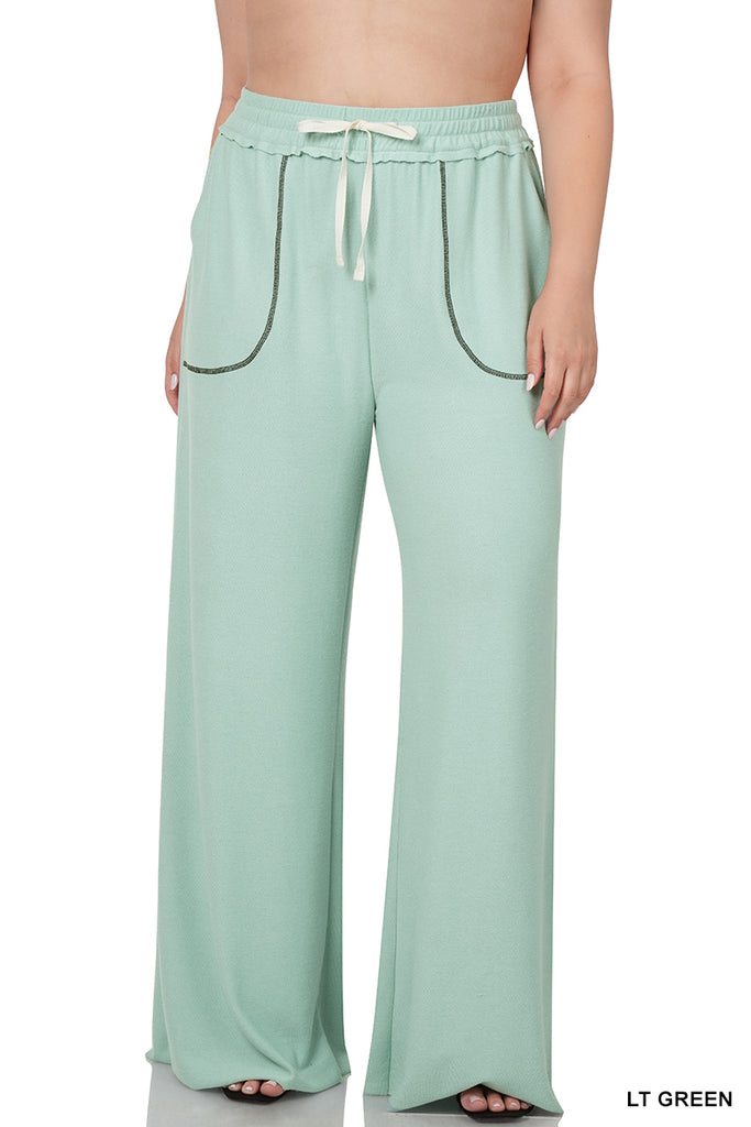 Soft Terry Contrast Stitch Pant PLUS-Pants-Podos Boutique, a Women's Fashion Boutique Located in Calera, AL