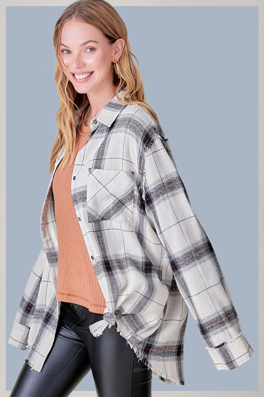 Celine Plaid Shirt-Boutique Items. - Boutique Apparel - Ladies - Top It Off - Fashion Tops-Podos Boutique, a Women's Fashion Boutique Located in Calera, AL
