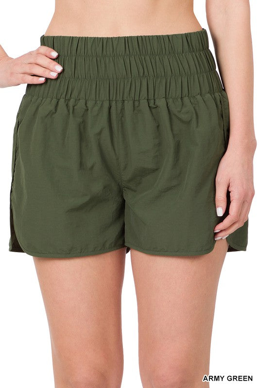 Windbreaker Smocked Waist Short-Boutique Items. - Boutique Apparel - Ladies - Below the Belt - Shorts-Podos Boutique, a Women's Fashion Boutique Located in Calera, AL