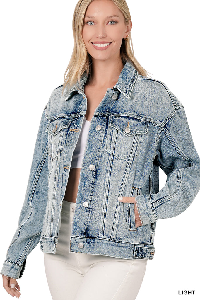 Washed Denim Jacket-Boutique Items. - Boutique Apparel - Ladies - Jackets-Podos Boutique, a Women's Fashion Boutique Located in Calera, AL