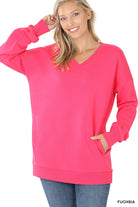 Side Pocket V-Neck Sweatshirt-Sweaters-Podos Boutique, a Women's Fashion Boutique Located in Calera, AL