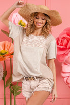 Leopard Waffle Contrast Top-Short Sleeves-Podos Boutique, a Women's Fashion Boutique Located in Calera, AL