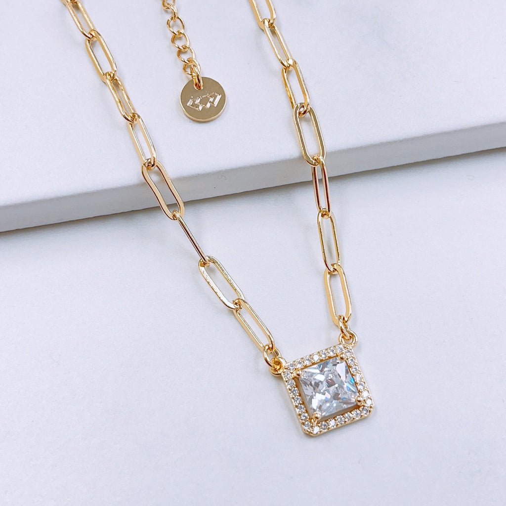 Square Crystal Necklace-Boutique Items. - Accessories - Jewelry - Necklace-Podos Boutique, a Women's Fashion Boutique Located in Calera, AL