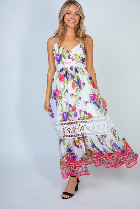 Lace Inserts Maxi Dress-Maxi Dresses-Podos Boutique, a Women's Fashion Boutique Located in Calera, AL