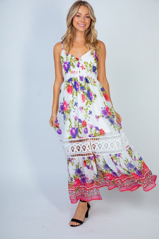 Lace Inserts Maxi Dress-Maxi Dresses-Podos Boutique, a Women's Fashion Boutique Located in Calera, AL