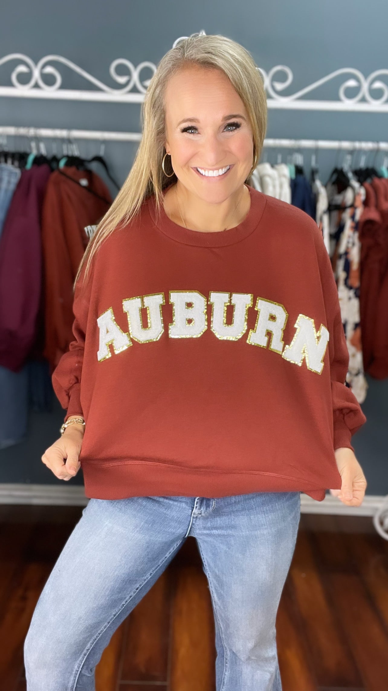 CHENILLE TEAM SWEATSHIRTS-Graphic Sweatshirts-Podos Boutique, a Women's Fashion Boutique Located in Calera, AL