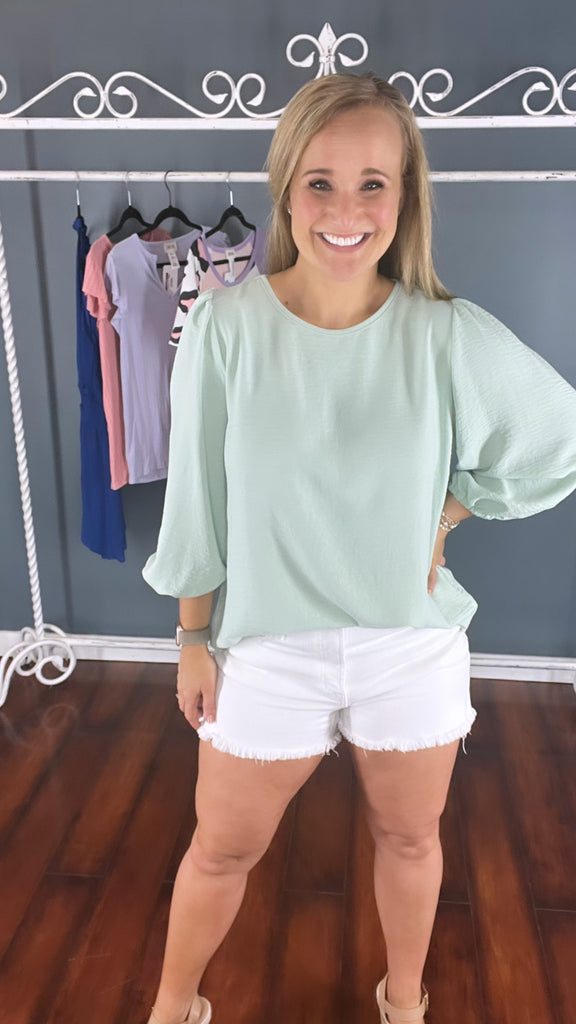 Mimi Puffy 1/2 Sleeve Top-Boutique Items. - Boutique Apparel - Ladies - Top It Off - Fashion Tops-Podos Boutique, a Women's Fashion Boutique Located in Calera, AL