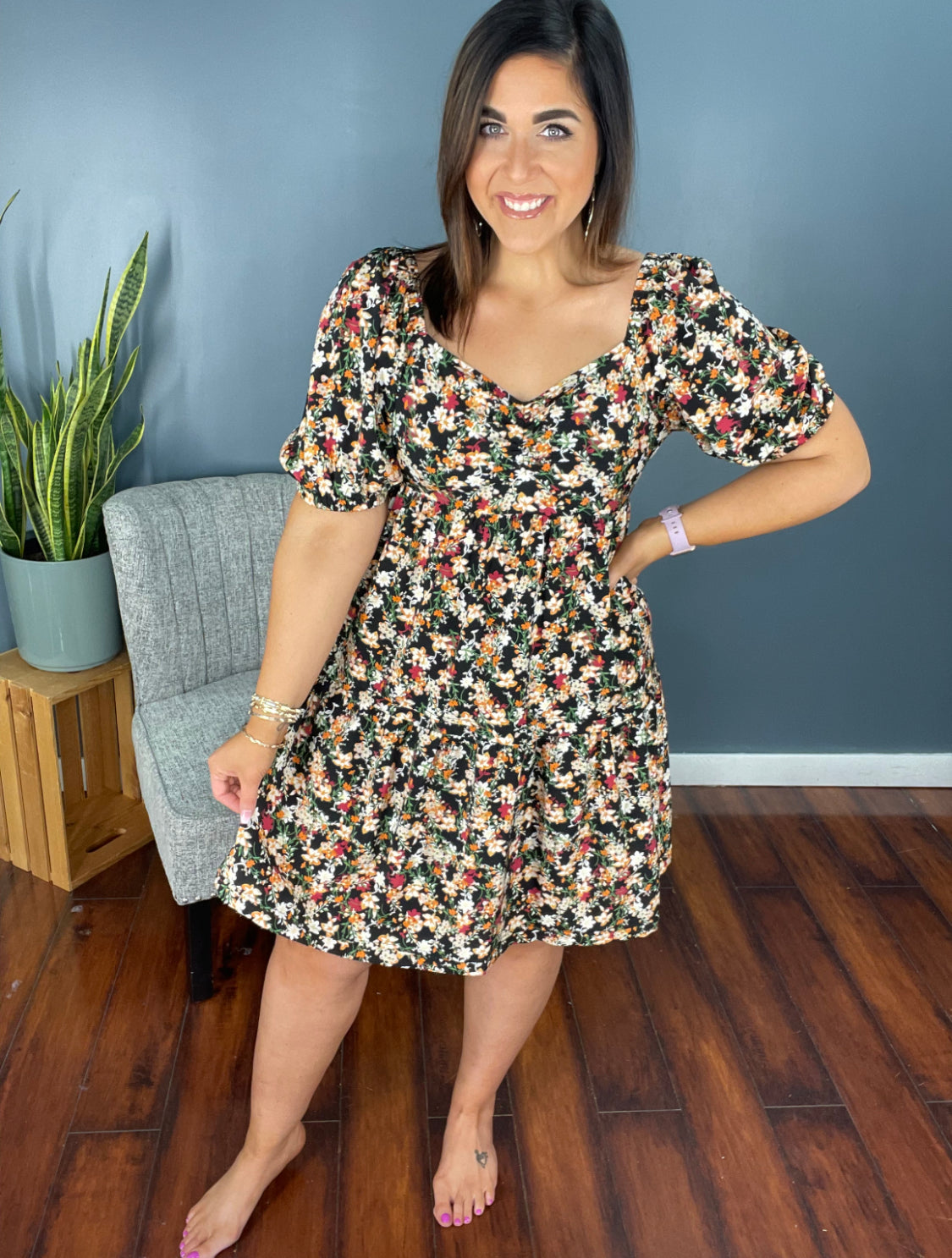 Floral Babydoll Tier Dress-Short Dresses-Podos Boutique, a Women's Fashion Boutique Located in Calera, AL