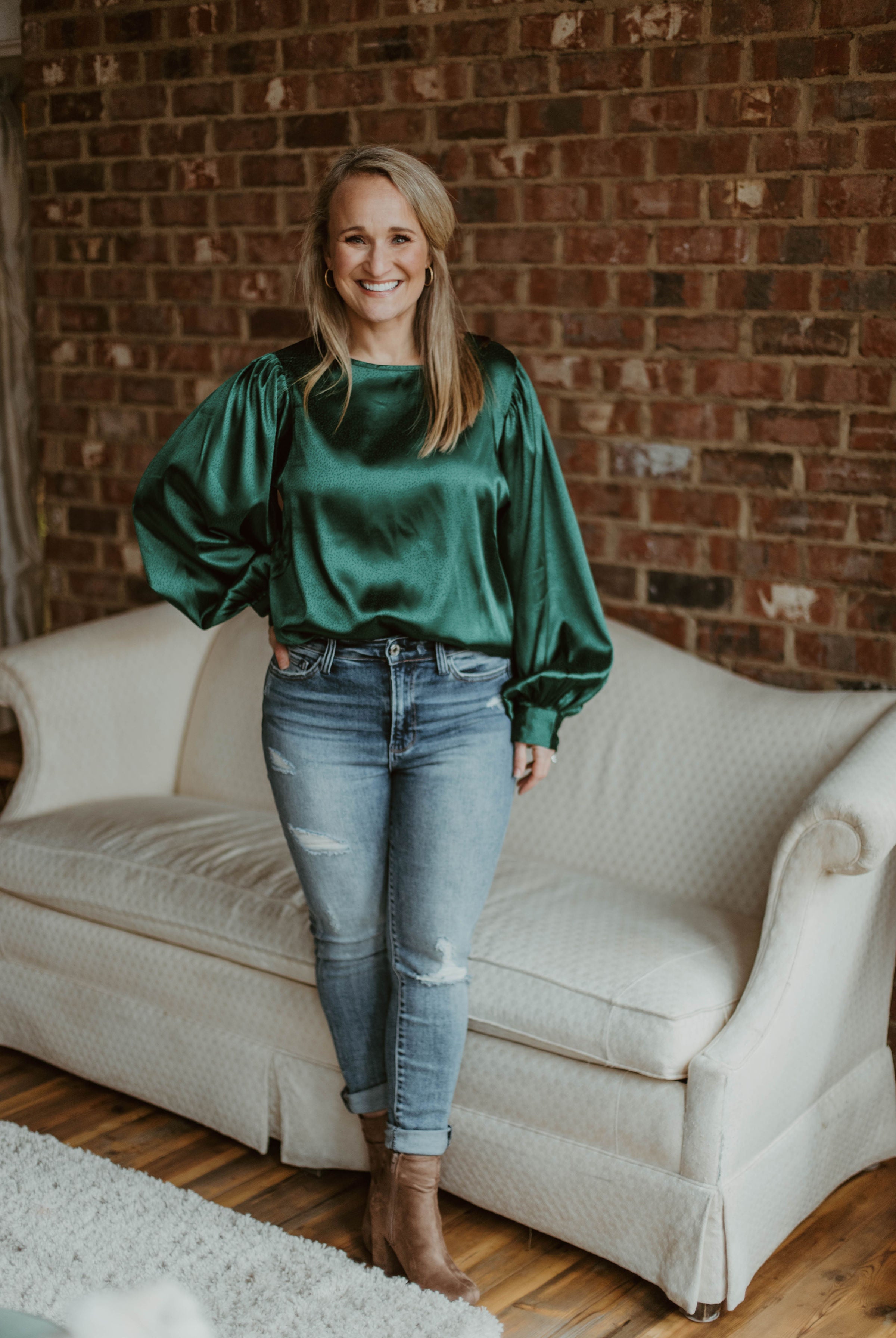 Satin Jacquard Top-Long Sleeves-Podos Boutique, a Women's Fashion Boutique Located in Calera, AL