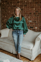 Satin Jacquard Top-Long Sleeves-Podos Boutique, a Women's Fashion Boutique Located in Calera, AL