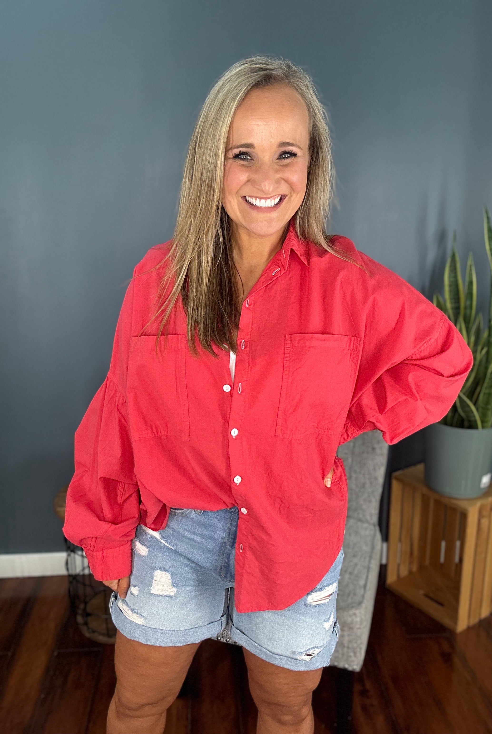 Button Down Top-Long Sleeves-Podos Boutique, a Women's Fashion Boutique Located in Calera, AL