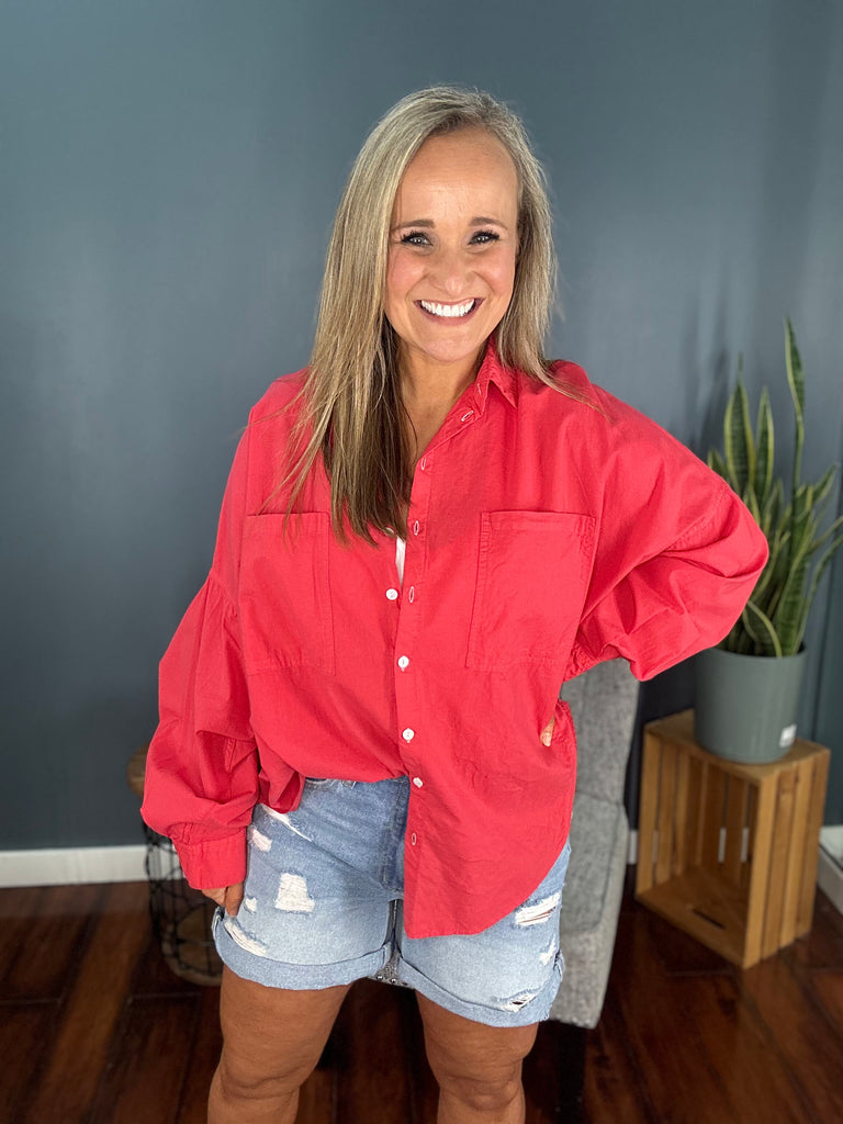 Button Down Top-Long Sleeves-Podos Boutique, a Women's Fashion Boutique Located in Calera, AL