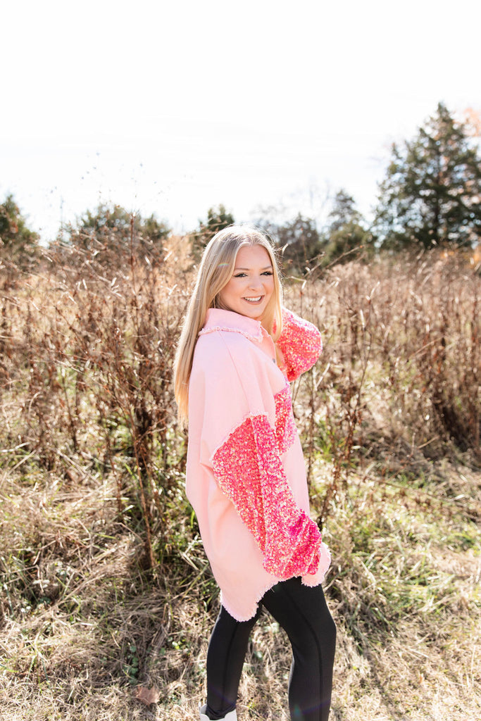 Twill & Sequin Shacket-Boutique Items. - Boutique Apparel - Ladies - Jackets-Podos Boutique, a Women's Fashion Boutique Located in Calera, AL
