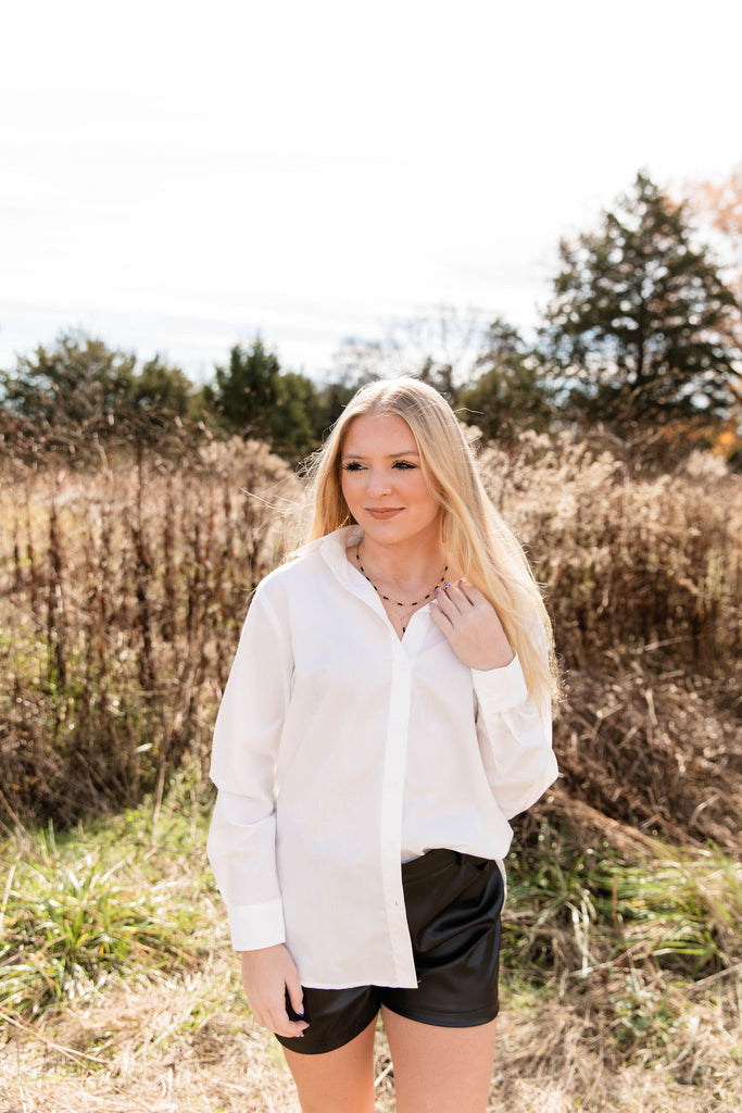 Perfect White Shirt-Long Sleeves-Podos Boutique, a Women's Fashion Boutique Located in Calera, AL
