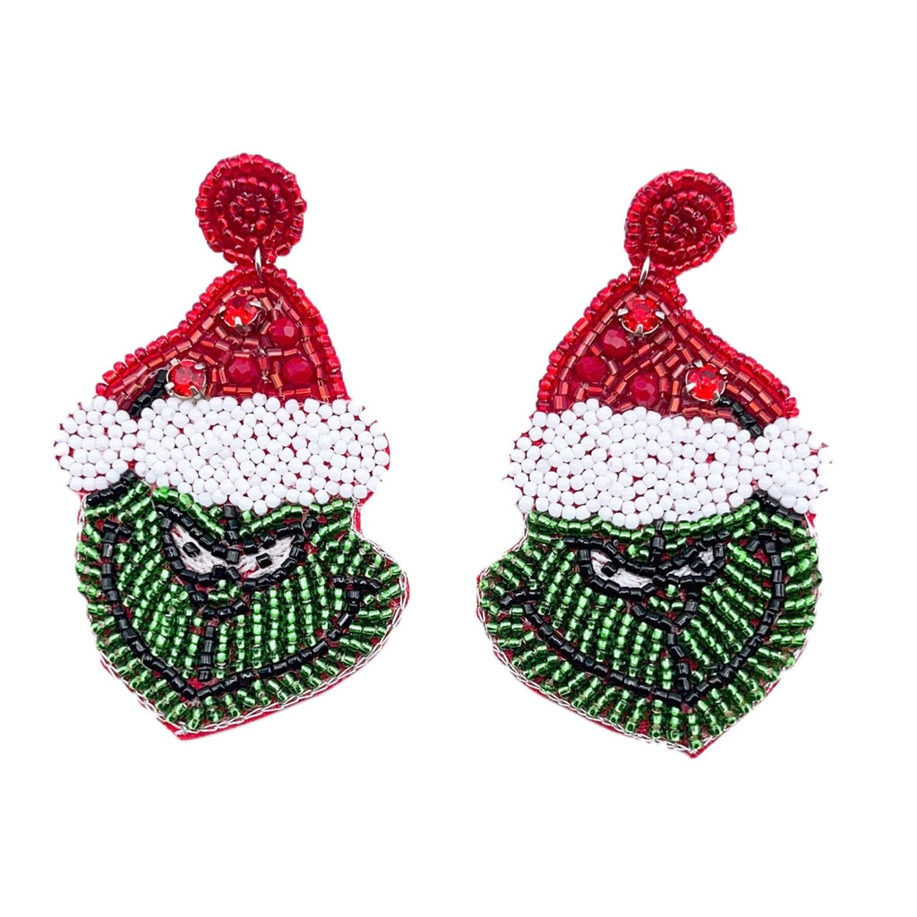 Beaded Grinch ER-Boutique Items. - Accessories - Jewelry - Earrings-Podos Boutique, a Women's Fashion Boutique Located in Calera, AL