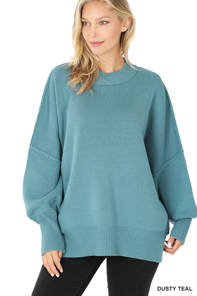 Side Slit Oversized Sweater-Sweaters-Podos Boutique, a Women's Fashion Boutique Located in Calera, AL