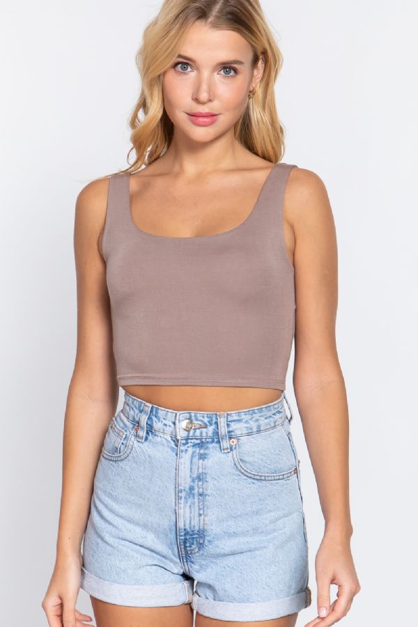 Scoop Neck Crop Tank-Boutique Items. - Boutique Apparel - Ladies - All About the Basics - Tanks-Podos Boutique, a Women's Fashion Boutique Located in Calera, AL
