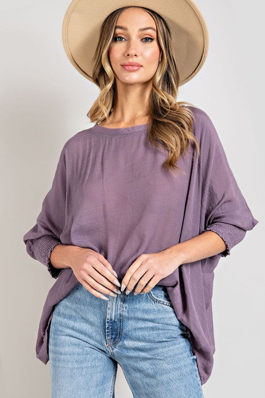 Smocked Linen Dolman Top-Short Sleeves-Podos Boutique, a Women's Fashion Boutique Located in Calera, AL