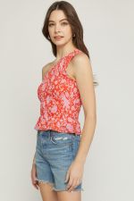 Smocked One Shoulder Top-Boutique Items. - Boutique Apparel - Ladies - Top It Off - Fashion Tops-Podos Boutique, a Women's Fashion Boutique Located in Calera, AL