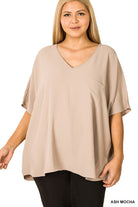 V-Neck Dolman SS Top PLUS-Short Sleeves-Podos Boutique, a Women's Fashion Boutique Located in Calera, AL