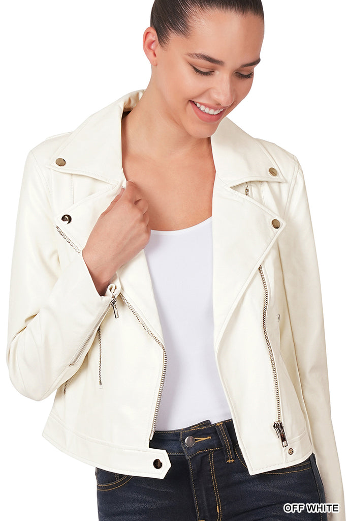 Vegan Leather Moto Jacket-Boutique Items. - Boutique Apparel - Ladies - Jackets-Podos Boutique, a Women's Fashion Boutique Located in Calera, AL