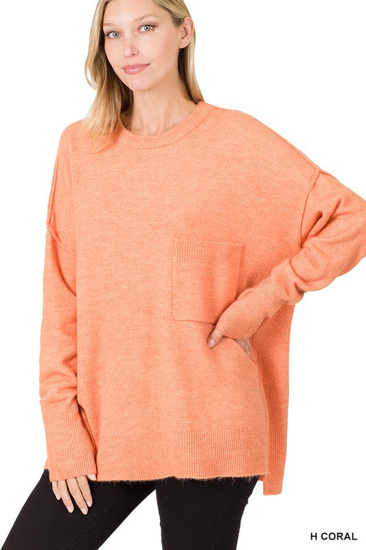 Hi-Low Pocket Sweater-Boutique Items. - Boutique Apparel - Ladies - Top It Off - Sweaters-Podos Boutique, a Women's Fashion Boutique Located in Calera, AL