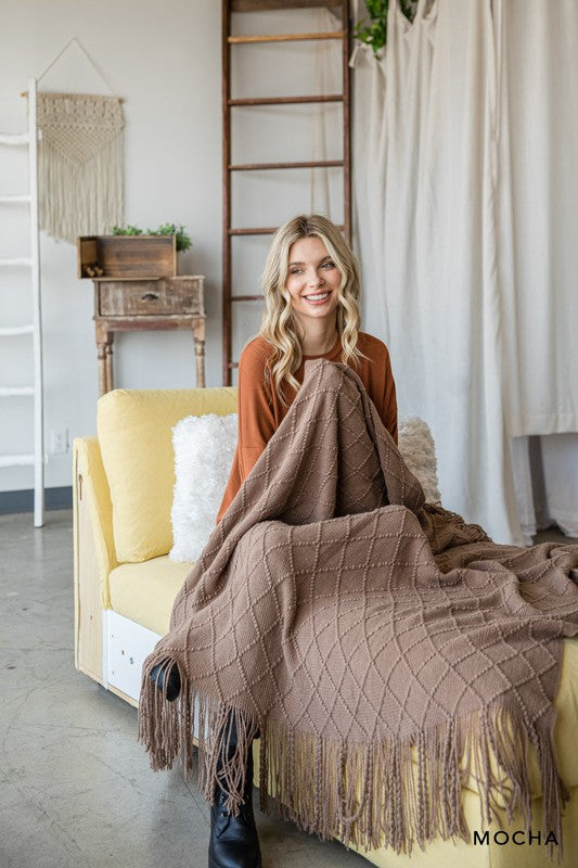 Oversize Knit blanket w/ Fringe-Scarves-Podos Boutique, a Women's Fashion Boutique Located in Calera, AL