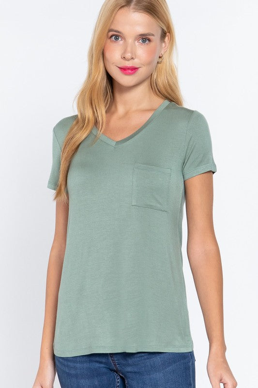Debbie Pocket T-Boutique Items. - Boutique Apparel - Ladies - Top It Off - Fashion Tops-Podos Boutique, a Women's Fashion Boutique Located in Calera, AL