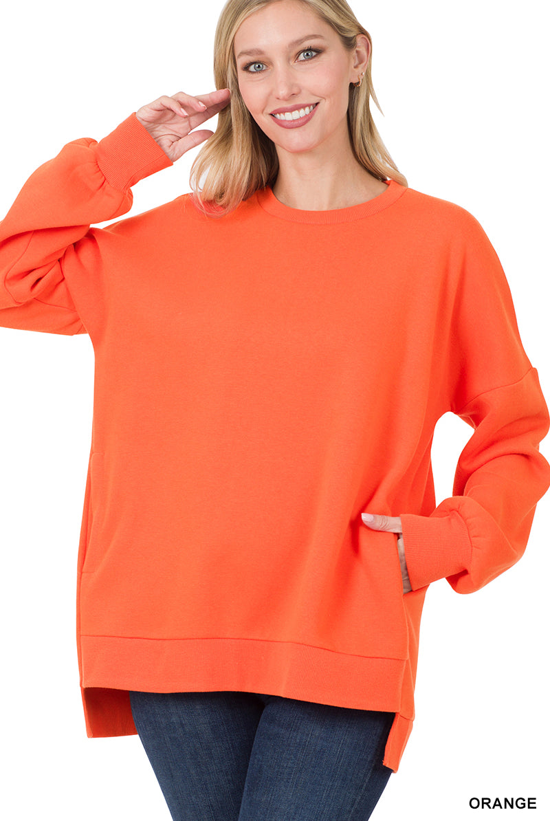 Hi-Low Hem Pocket Sweatshirt-Sweaters-Podos Boutique, a Women's Fashion Boutique Located in Calera, AL