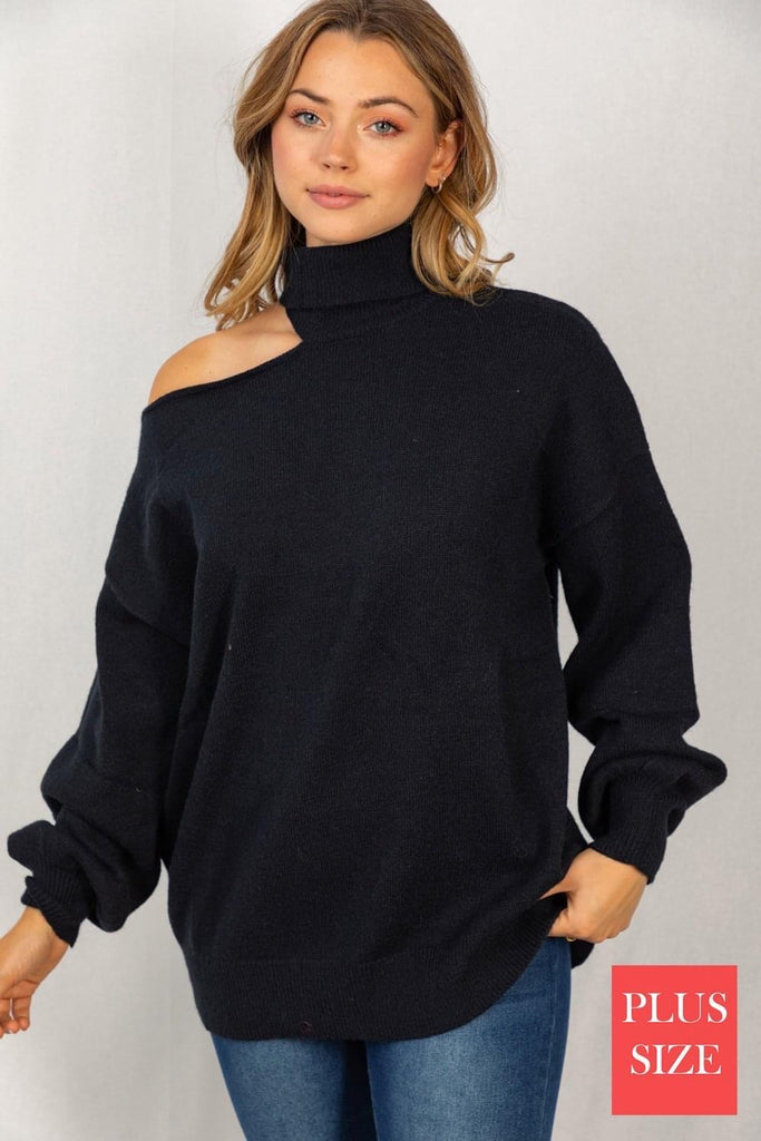 Unbalce Shoulder Sweater Top-Boutique Items. - Boutique Apparel - Curvy Style - Tops-Podos Boutique, a Women's Fashion Boutique Located in Calera, AL