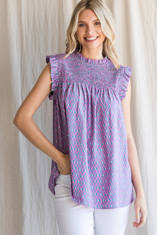 Smocked Yoke Top-Tank Tops-Podos Boutique, a Women's Fashion Boutique Located in Calera, AL